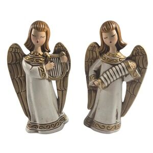 Vintage Japan Angel Figurine Set Harp Accordion MCM Kitsch Christmas Decor Retro